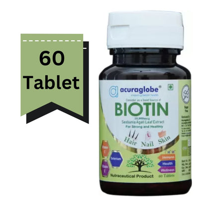 Acuraglobe Biotin 10000mcg for Healthy and Strong Hair, Nail and Skin (60 tablets)