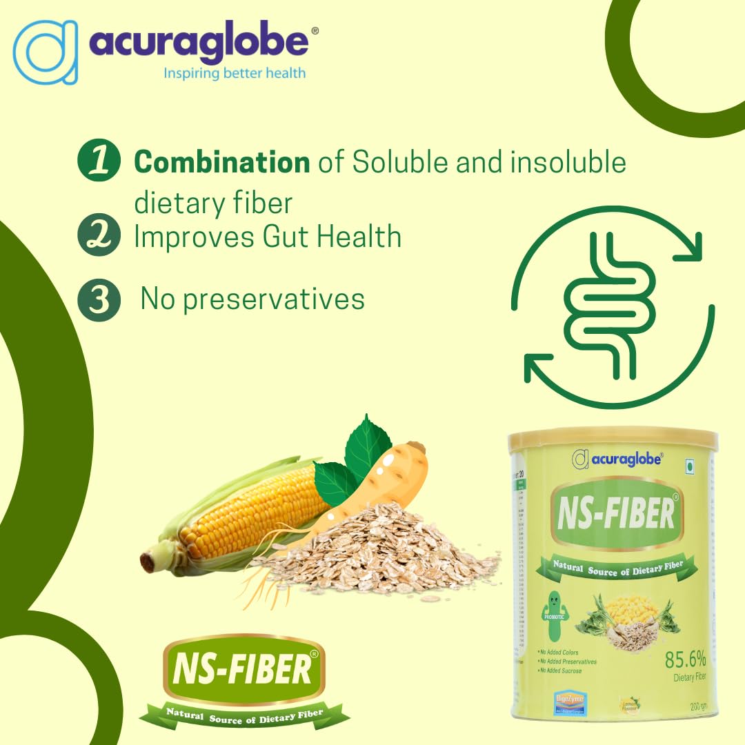 Acuraglobe NS-FIBER Daily Natural Dietary Fiber | Probiotic | Prebiotic | Glutamine | 40 Billion CFU of 11 strain for Digestion, Gut Health, Metabolism | Immunity of Men Women