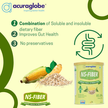 Acuraglobe NS-FIBER Daily Natural Dietary Fiber | Probiotic | Prebiotic | Glutamine | 40 Billion CFU of 11 strain for Digestion, Gut Health, Metabolism | Immunity of Men Women